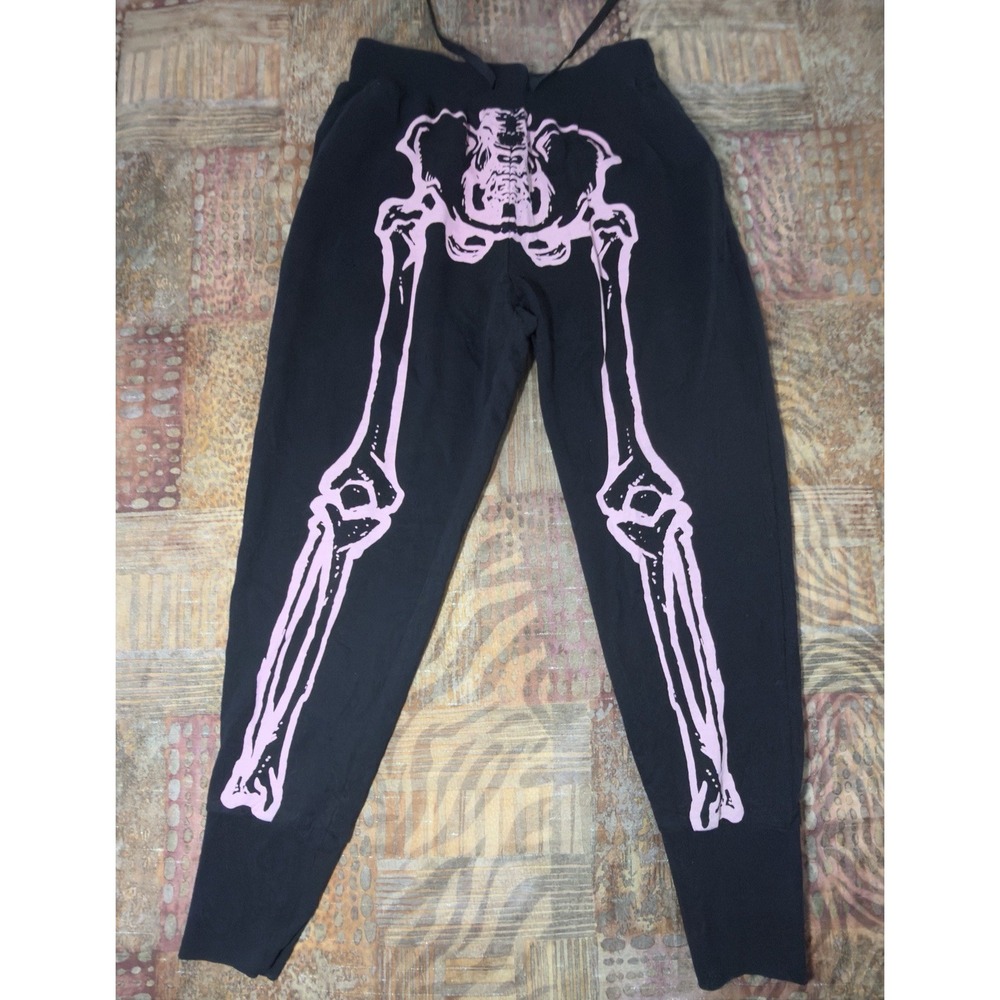 Killstar Bones Joggers L Avril Lavigne Ex Girlfriend Skeleton Pants Pink Black - Picture 7 of 7